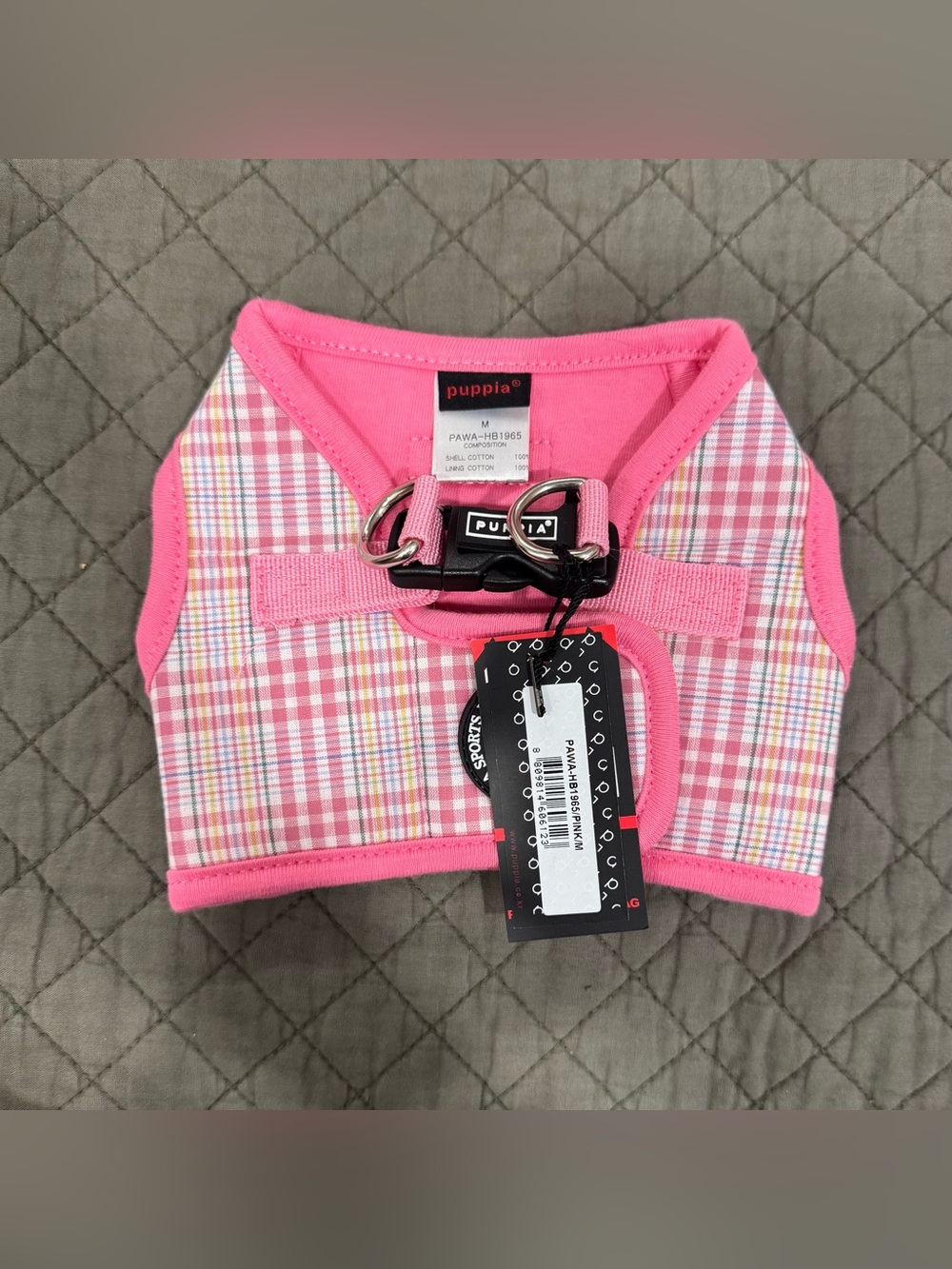 Puppia Pink Plaid Dog Harness Vest – M